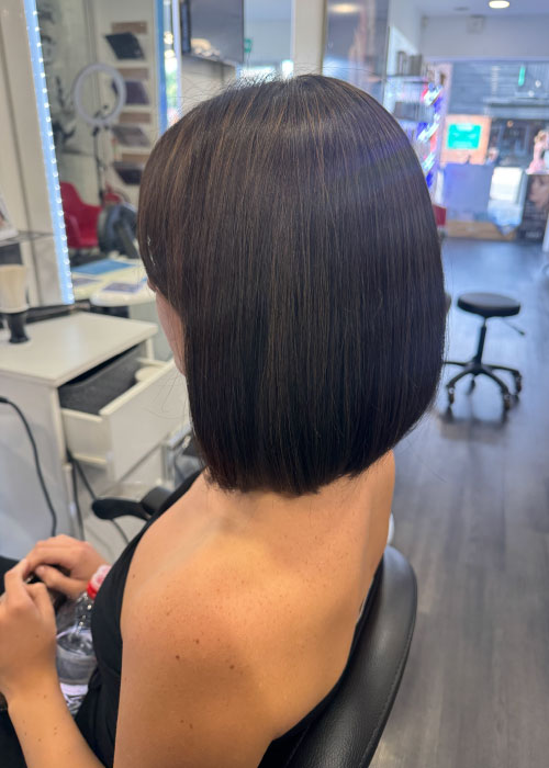 Back view of a sleek bob haircut at Unique Hairdressing in Bishop’s Stortford.